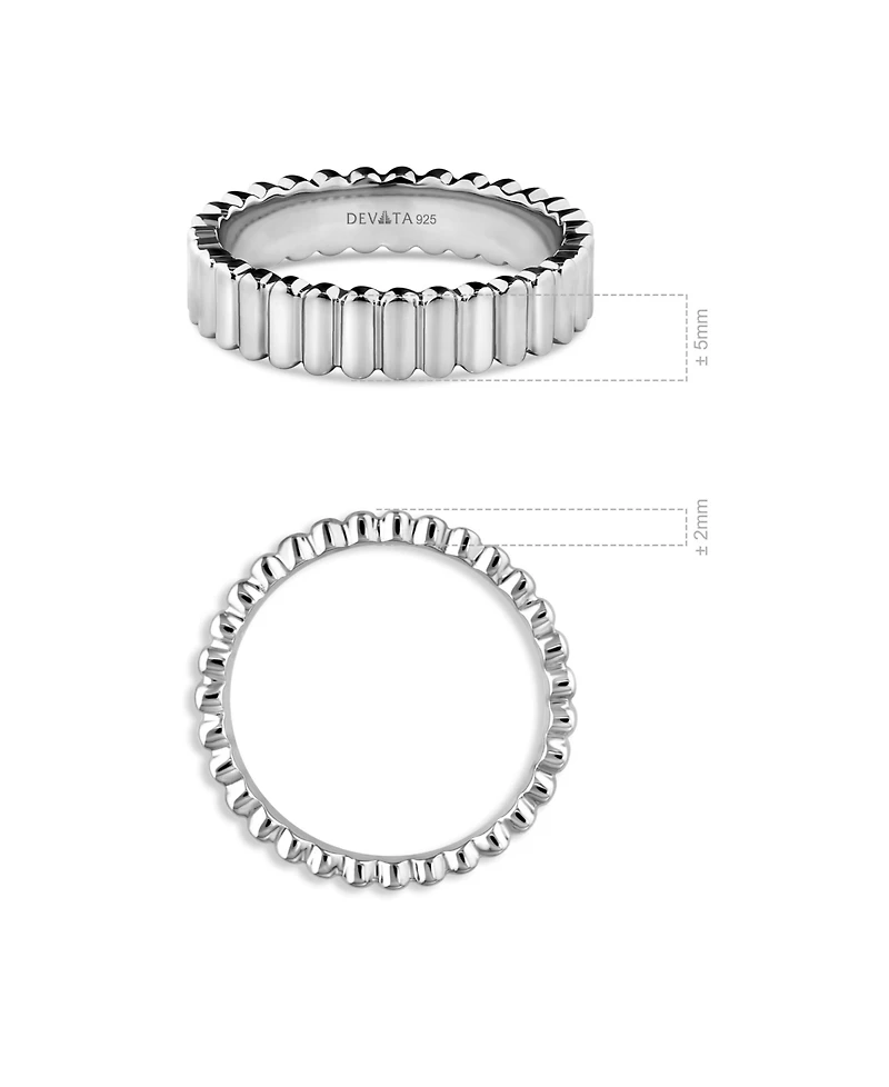 Devata Ribbed Band Ring in Rhodium Plated Sterling Silver