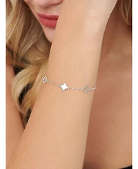 Devata Clover Chain Bracelet in Rhodium Plated Sterling Silver, Adj 6.5/7.0/7.5 inch