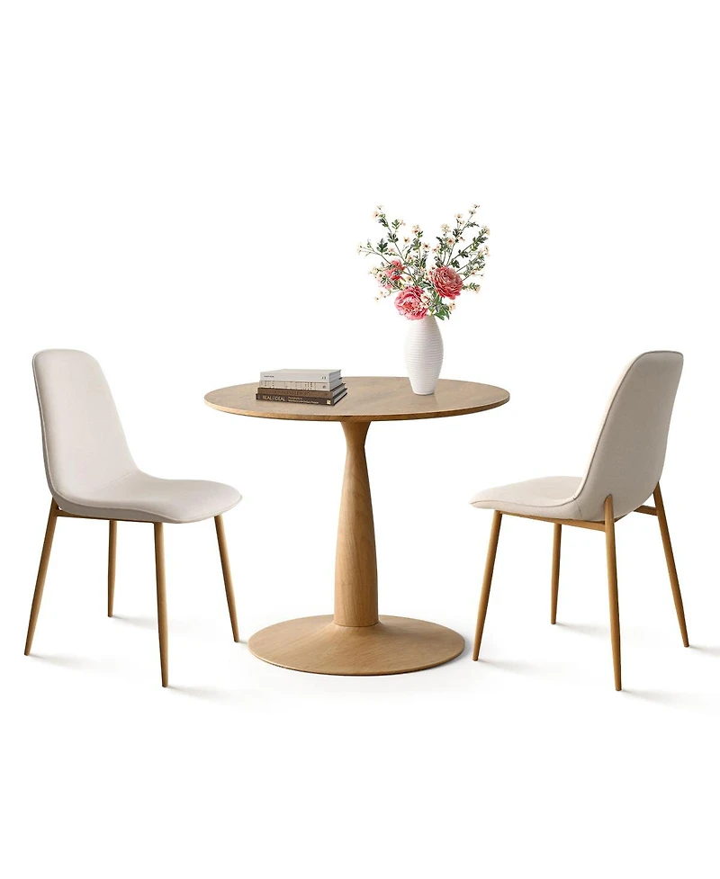 3-Piece 34.5" Dining Set with Sculpted Pedestal Table and 2 Upholstered Chairs Curved Back Light Wood Legs-Maison Boucle