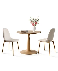 3-Piece 34.5" Dining Set with Sculpted Pedestal Table and 2 Upholstered Chairs Curved Back Light Wood Legs-Maison Boucle