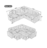 Maison Boucle 82.6" L-Shaped Pull Out Sleeper Sofa with Usb Ports, Power Outlets & Wheels, Modular Sectional Bed for Living Room