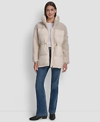 Dkny Jeans Women's Faux-Sherpa Puffer Mixed Coat