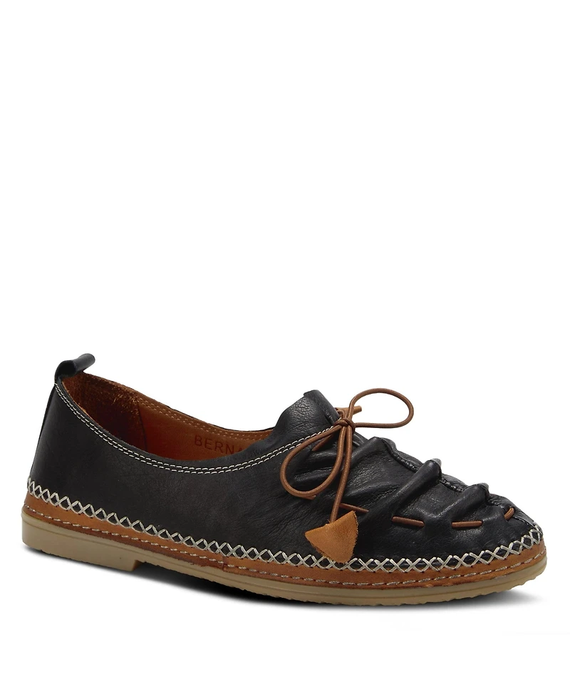 Spring Step Berna Leather Slip-On Shoes with Elastic Vamp and Whip-Stitched Details