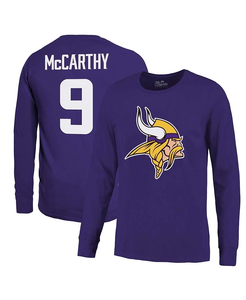 Majestic Threads Men's J.j. McCarthy Purple Minnesota Vikings Name Number Long Sleeve T-Shirt
