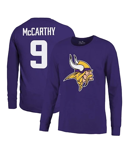 Majestic Threads Men's J.j. McCarthy Purple Minnesota Vikings Name Number Long Sleeve T-Shirt