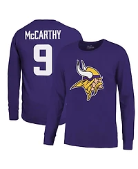 Majestic Threads Men's J.j. McCarthy Purple Minnesota Vikings Name Number Long Sleeve T-Shirt