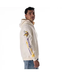 The Wild Collective Men's and Women's Cream Minnesota Vikings Stacked Graphic Sleeve Fleece Hoodie