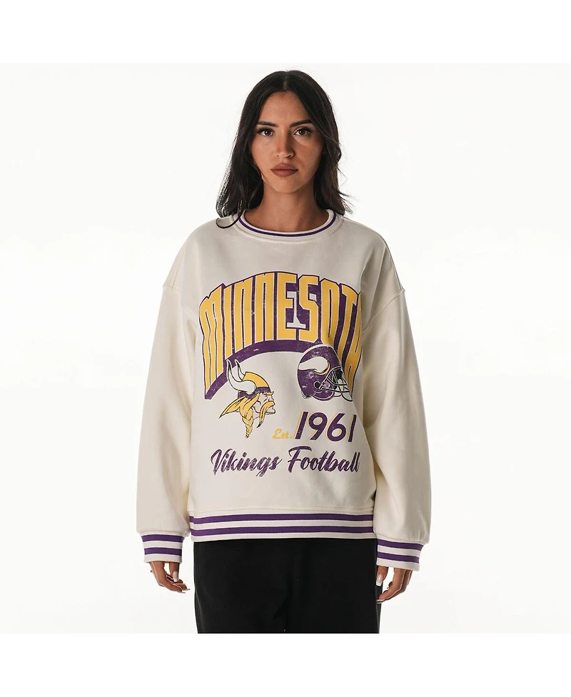 The Wild Collective Women's Cream Minnesota Vikings Oversized Vintage French Terry Sweatshirt