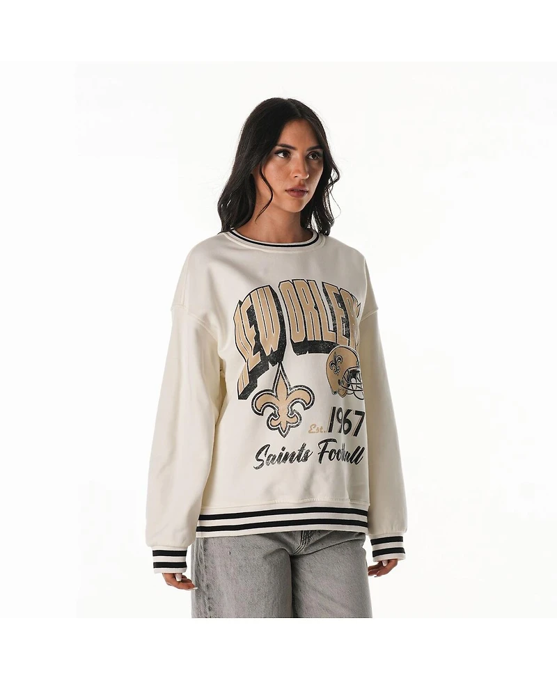 The Wild Collective Women's Cream New Orleans Saints Oversized Vintage French Terry Sweatshirt