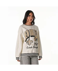 The Wild Collective Women's Cream New Orleans Saints Oversized Vintage French Terry Sweatshirt