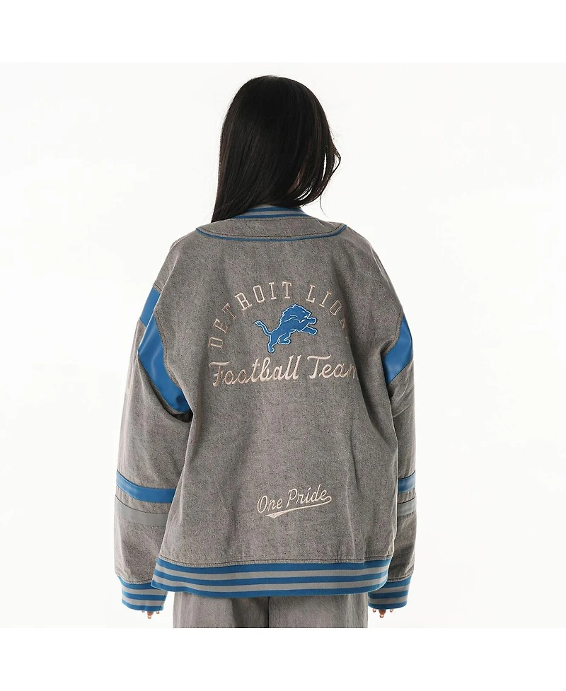 The Wild Collective Men's and Women's Gray Detroit Lions Oversized Retro Full-Zip Jacket