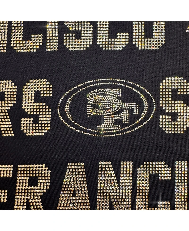 Gameday Couture Women's Black San Francisco 49ers Relaxed Drop Shoulder Hype Era Rhinestone Text Sweatshirt