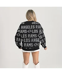 Gameday Couture Women's Black Los Angeles Rams Relaxed Drop Shoulder Hype Era Rhinestone Text Sweatshirt