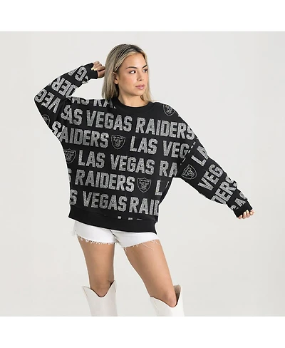 Gameday Couture Women's Black Las Vegas Raiders Relaxed Drop Shoulder Hype Era Rhinestone Text Sweatshirt