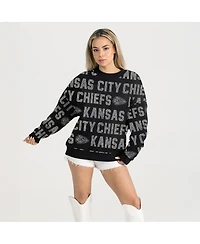 Gameday Couture Women's Black Kansas City Chiefs Relaxed Drop Shoulder Hype Era Rhinestone Text Sweatshirt