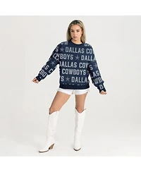 Gameday Couture Women's Navy Dallas Cowboys Relaxed Drop Shoulder Hype Era Rhinestone Text Sweatshirt