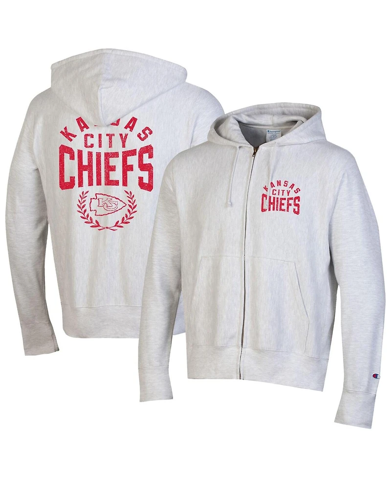 Champion Men's Heather Gray Kansas City Chiefs Reverse Weave Full-Zip Hoodie