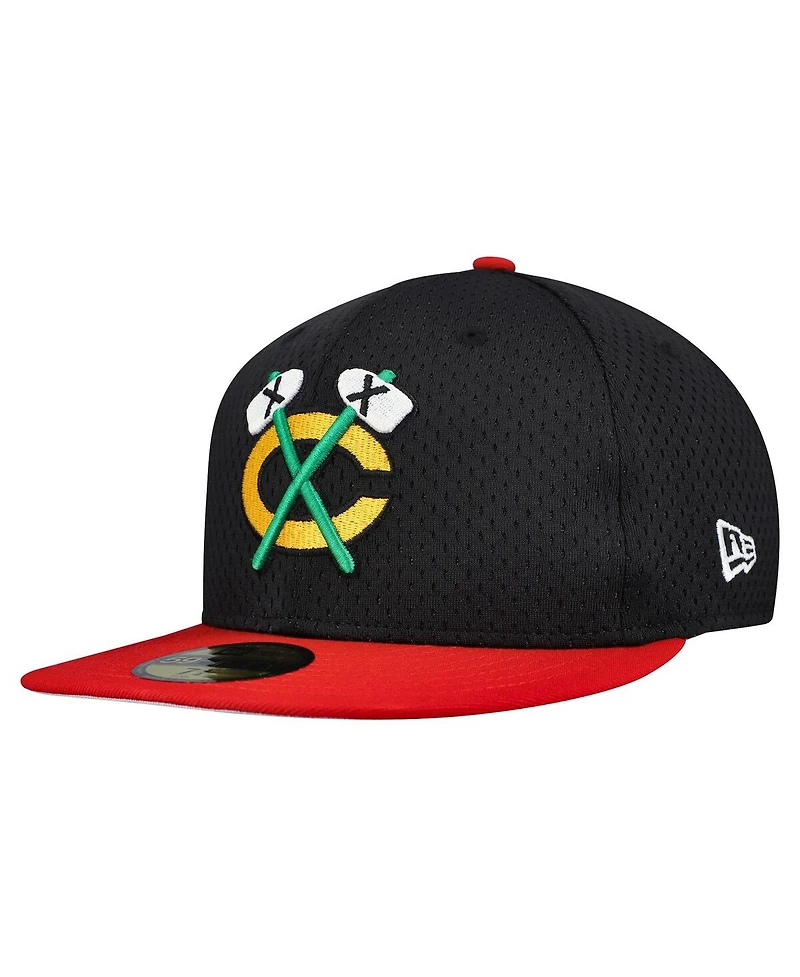 New Era Men's Black/Red Chicago Blackhawks Mesh Crown Two-Tone 59FIFTY Fitted Hat