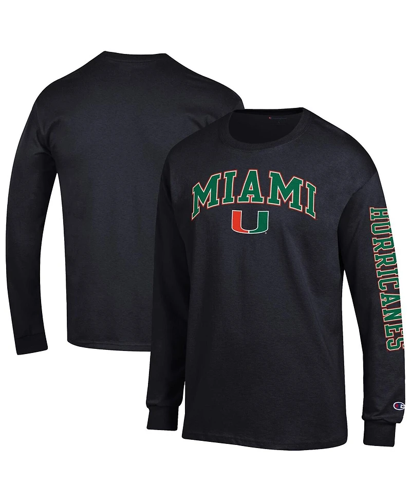 Champion Men's Black Miami Hurricanes Arch Over Logo 2-Hit Long Sleeve T-Shirt