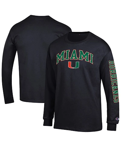 Champion Men's Black Miami Hurricanes Arch Over Logo 2-Hit Long Sleeve T-Shirt