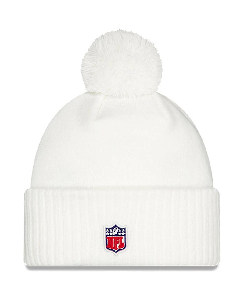 New Era Big Boys and Girls White Buffalo Bills 2025 Rivalries Collection Sideline Cuffed Pom with Knit Hat