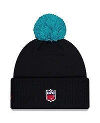 New Era Men's Pitch Blue Miami Dolphins 2025 Rivalries Collection Sideline Cuffed Pom with Knit Hat
