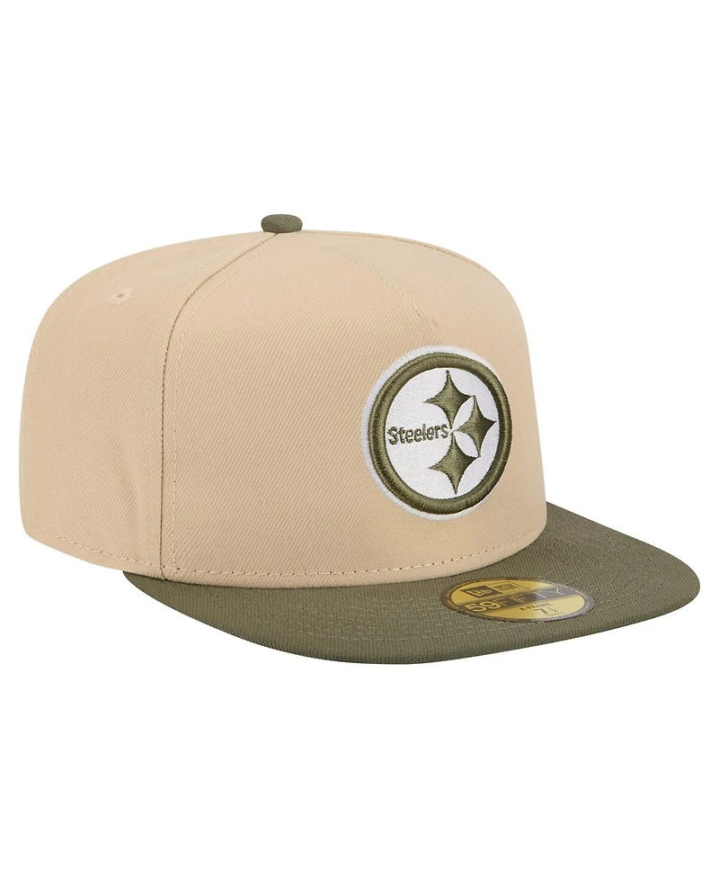 New Era Men's Beige/Olive Pittsburgh Steelers Color Pack A-Frame 59FIFTY Fitted Hat