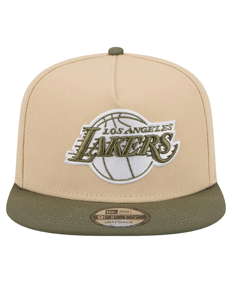 New Era Men's Khaki/Olive Los Angeles Lakers Color Pack Two-Tone A-Frame 9FIFTY Snapback Hat