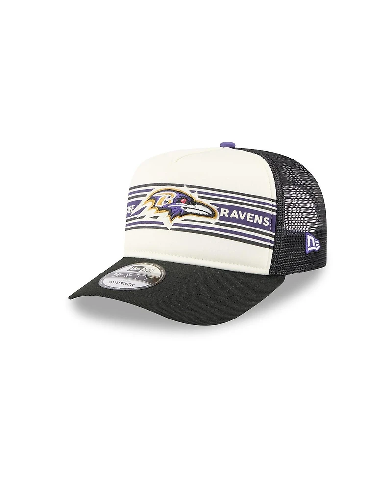 New Era Men's Cream/Black Baltimore Ravens Banner A-Frame 9FIFTY Trucker Snapback Hat