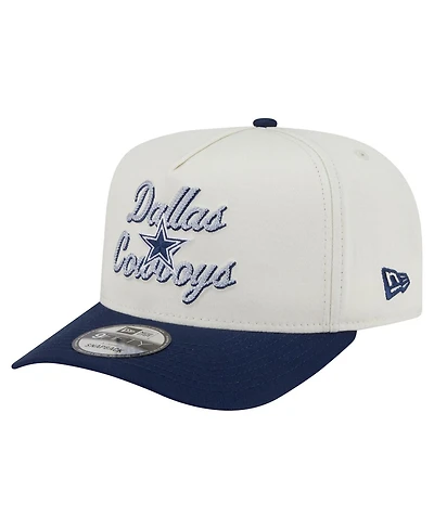New Era Men's Cream/Navy Dallas Cowboys Chainstitch A-Frame 9FIFTY Adjustable Hat