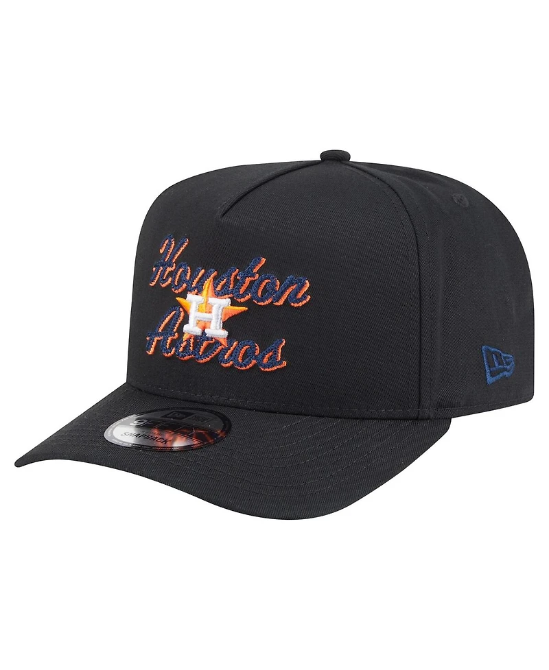New Era Men's Black Houston Astros Chainstitch 9FIFTY A-Frame Snapback Hat