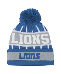Outerstuff Big Boys and Girls Blue Detroit Lions Go Fast Cuffed with Pom Knit Hat