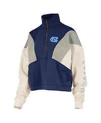 Pressbox Women's Navy North Carolina Tar Heels Ferrara Color Block Quarter-Zip Sweatshirt