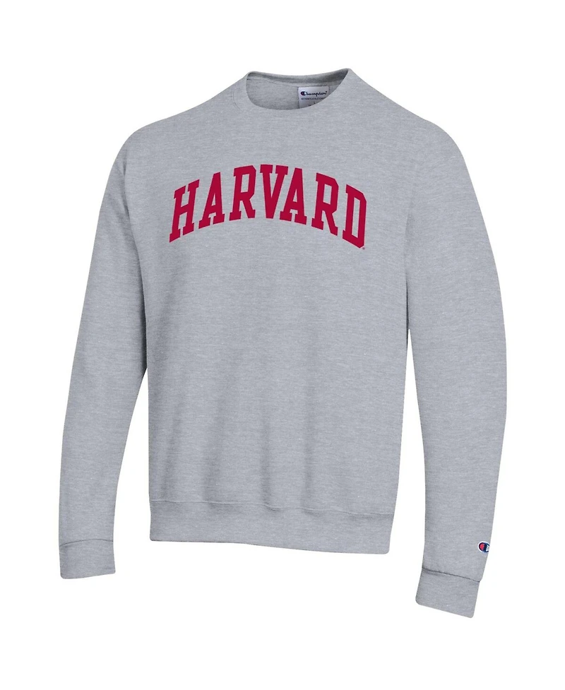 Champion Men's Heather Gray Harvard Crimson Basic Arch Fleece Pullover Sweatshirt