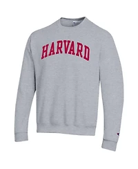 Champion Men's Heather Gray Harvard Crimson Basic Arch Fleece Pullover Sweatshirt