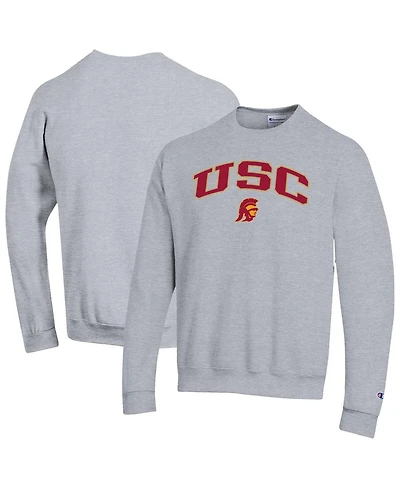 Champion Men's Heather Gray Usc Trojans Arch Over Logo Pullover Sweatshirt