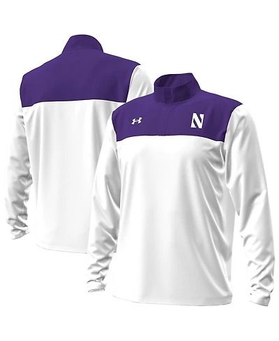 Under Armour Men's White/Purple Northwestern Wildcats Green Blocked Quarter-Zip Pullover Hoodie