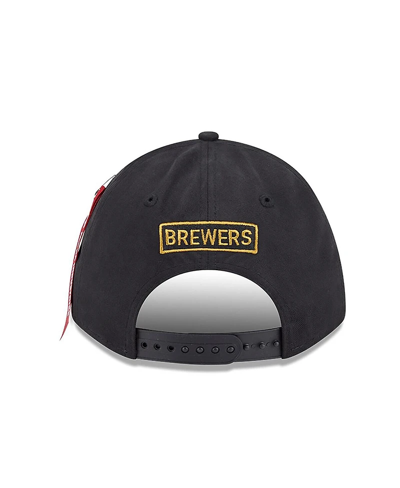 New Era Men's Black Milwaukee Brewers A-Frame 9FORTY Adjustable Hat