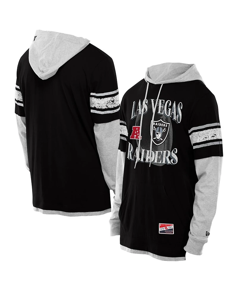 New Era Men's Black Las Vegas Raiders Twofer Layered Long Sleeve Hoodie T-Shirt