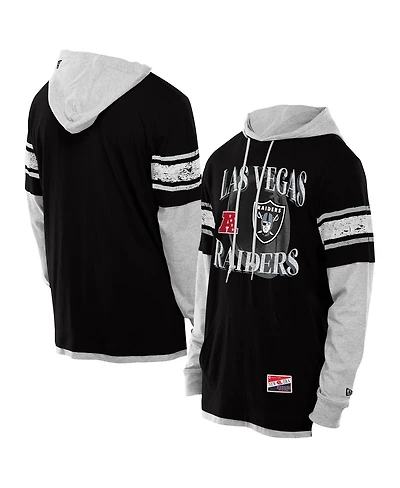 New Era Men's Black Las Vegas Raiders Twofer Layered Long Sleeve Hoodie T-Shirt