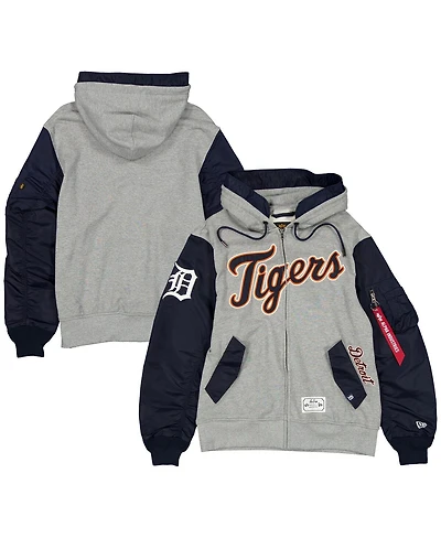 New Era Men's Heather Gray/Navy Detroit Tigers Full-Zip Hoodie Jacket