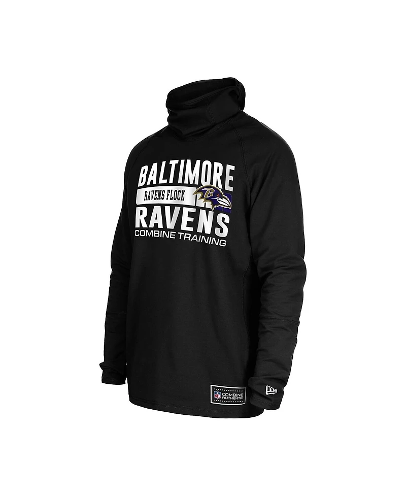 New Era Men's Black Baltimore Ravens Functional Fandom Balaclava Helmet Stripe Tri-Blend Hoodie
