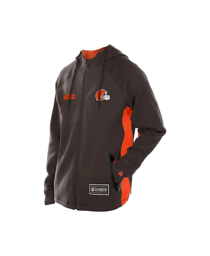 New Era Men's Brown Cleveland Browns Combine Authentic Raglan Scuba Full-Zip Hoodie