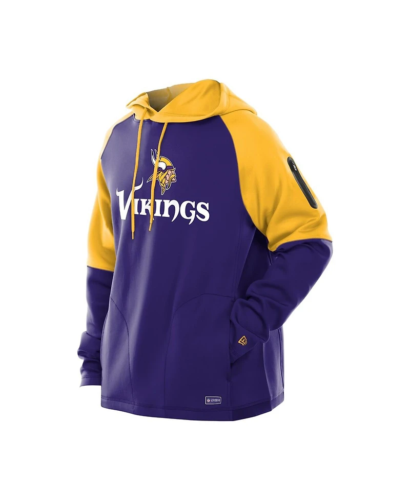 New Era Men's Purple Minnesota Vikings Combine Authentic Color Block Raglan Pullover Hoodie