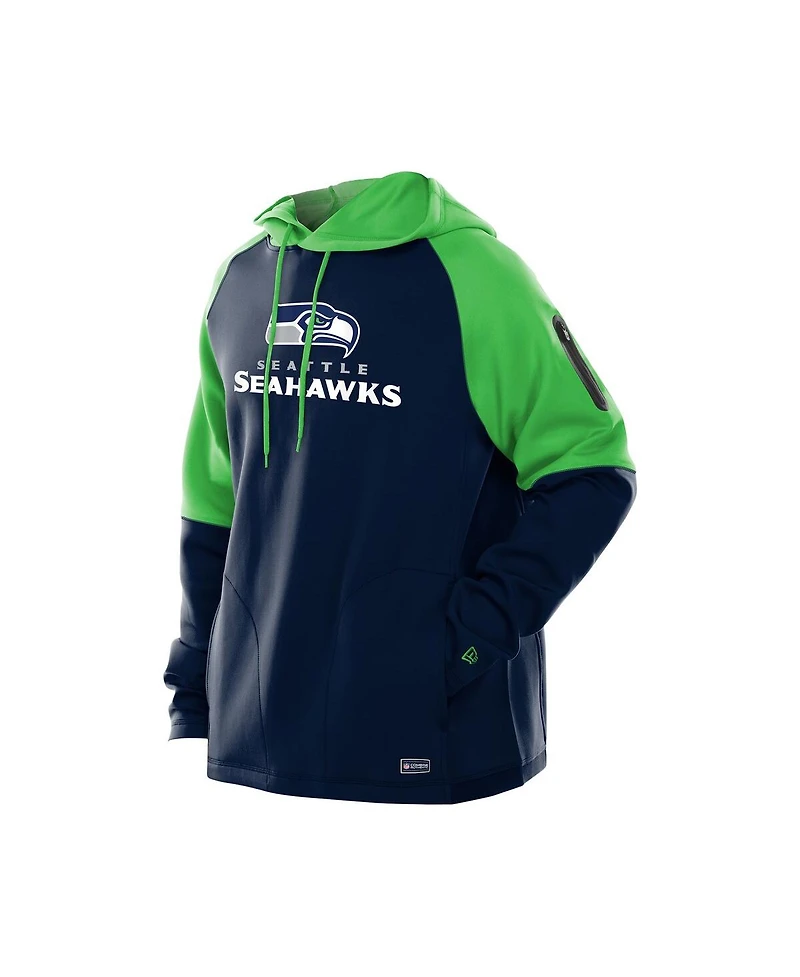 New Era Men's College Navy Seattle Seahawks Combine Authentic Color Block Raglan Pullover Hoodie