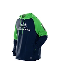 New Era Men's College Navy Seattle Seahawks Combine Authentic Color Block Raglan Pullover Hoodie