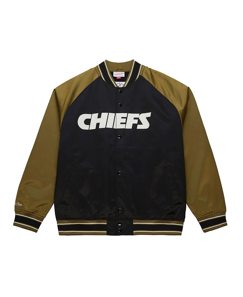 Mitchell & Ness Men's Olive/Black Kansas City Chiefs Vintage Logo Double Clutch Satin Raglan Full-Snap Jacket