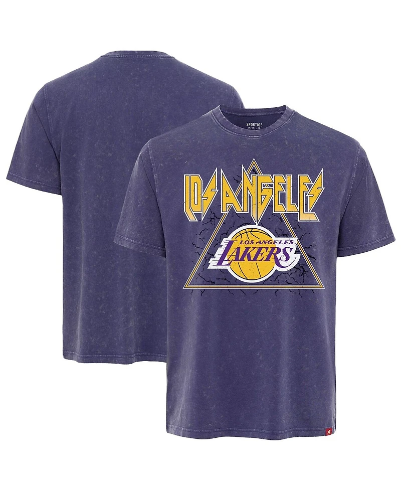 Sportiqe Men's Purple Los Angeles Lakers Distressed Rock Roll Collection Angus Premium Mineral Wash T-Shirt