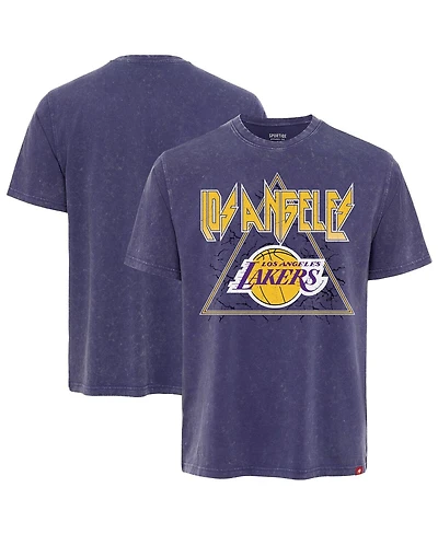 Sportiqe Men's Purple Los Angeles Lakers Distressed Rock Roll Collection Angus Premium Mineral Wash T-Shirt