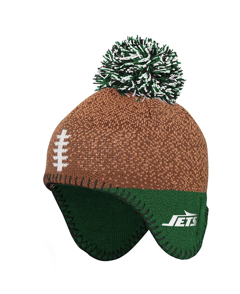 Outerstuff Baby Boys and Girls Brown New York Jets Football Head Knit with Pom Hat